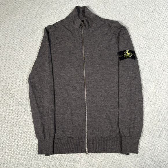 Stone Island Men's Mock Neck Full Zip Wool Patch Sweater Sz L